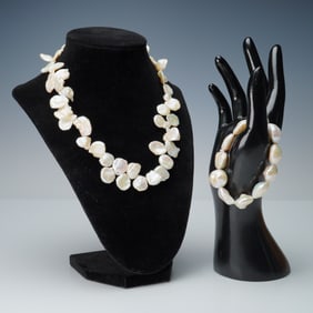 2pc Baroque Freshwater Pearl Necklace And Bracelet Set