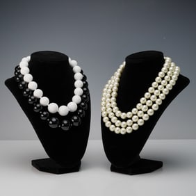 2pc Kenneth Lane Statement Necklaces, Faux Pearl and Bead Designs