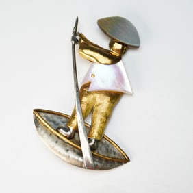 Fabrice Paris Mixed Metal Figural Brooch, Gondolier