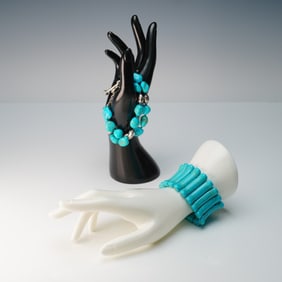 2pc Turquoise Beaded & Panel Stretch Bracelets