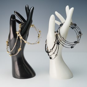 3pc Set of Multi-Strand Wire Bracelets With Gold And Black Accents