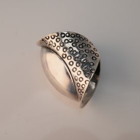 Sculptural Silvertone Metal Ring With Textured Edges