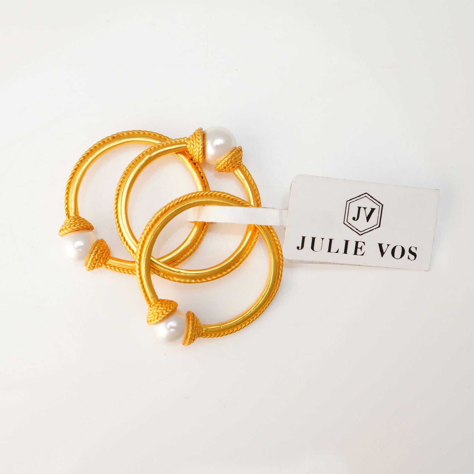 3pc Julie Vos Gold-Tone Pearl End Rings (1 of 4)