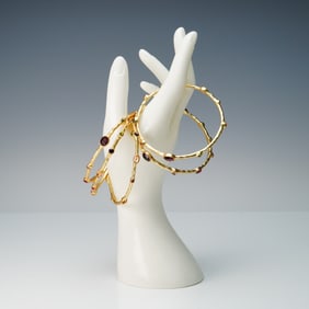 5pc Gold Tone Bangles With Multicolor Gem Accents