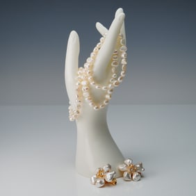 4pc Kenneth Lane Faux Pearl Earrings & Pearl Bracelets