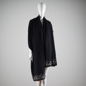 Elegant Black Nordstrom Cashmere & Silk Wrap with Crystal Embellishments