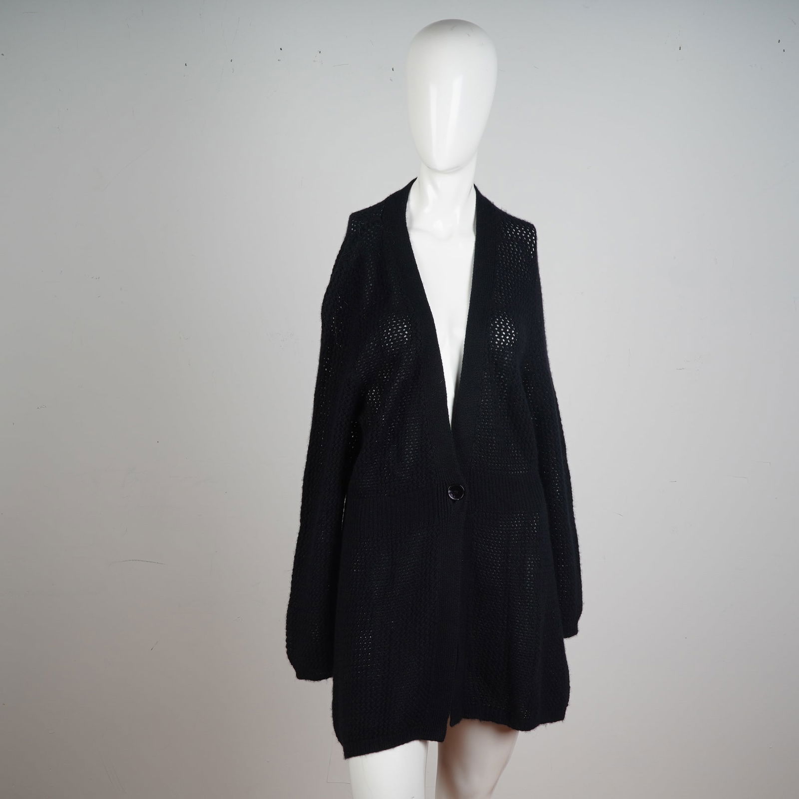 Jil Sander Black Open-Knit Wool Cardigan (1 of 4)