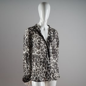 Diane von Furstenberg Sheer Leopard Print Silk Blouse