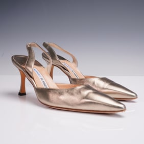 Manolo Blahnik Metallic Gold Slingback Heels