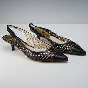 Michael Kors Black Leather Slingback Studded Heels