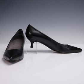 Stuart Weitzman Black Leather Kitten Heel Pumps