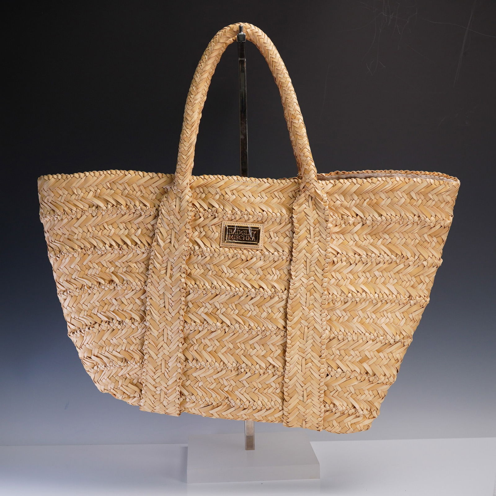 Badgley Mischka Woven Leather and Raffia Tote Bag (1 of 7)