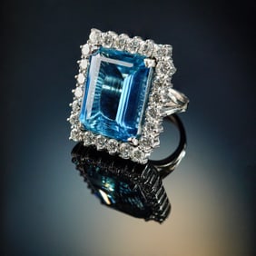 18k White Gold and 14ct Aquamarine and 2ct Diamond Ring