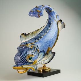 Giulia Mangani for Oggetti Italy, Gilt Blue & White Dolphin