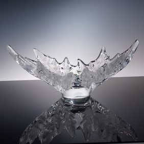 Lalique France Clear Crystal Leaf Form Centerpiece Bowl
