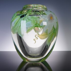 Orient and Flume Art Glass Vase by B Sillars White Lotus