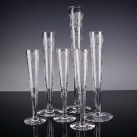 6pc Set of Etched Crystal Bud Vases