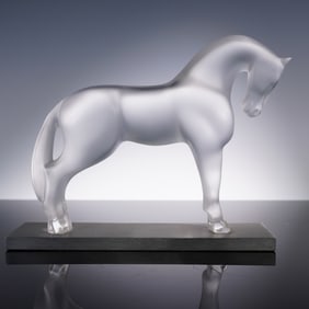 Lalique Crystal Figurine, Standing Horse on Rectangular Base