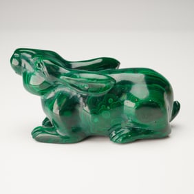 Chinese Malachite Figurine, Reclining Rabbit