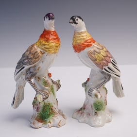 Pair Meissen Porcelain Bird Figurines (Likely Pheasants)