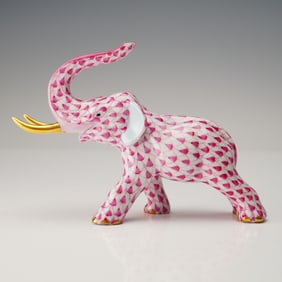 Herend Handpainted Porcelain Elephant Figurine, Raspberry Fishnet