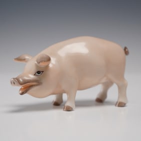 Herend Porcelain Figurine, Naturalistic Pig with Brown Accents