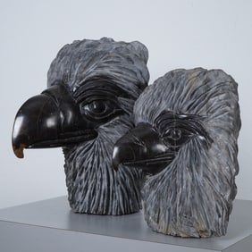 William Reed, Black Marble Eagle & Eaglet Heads, Signed