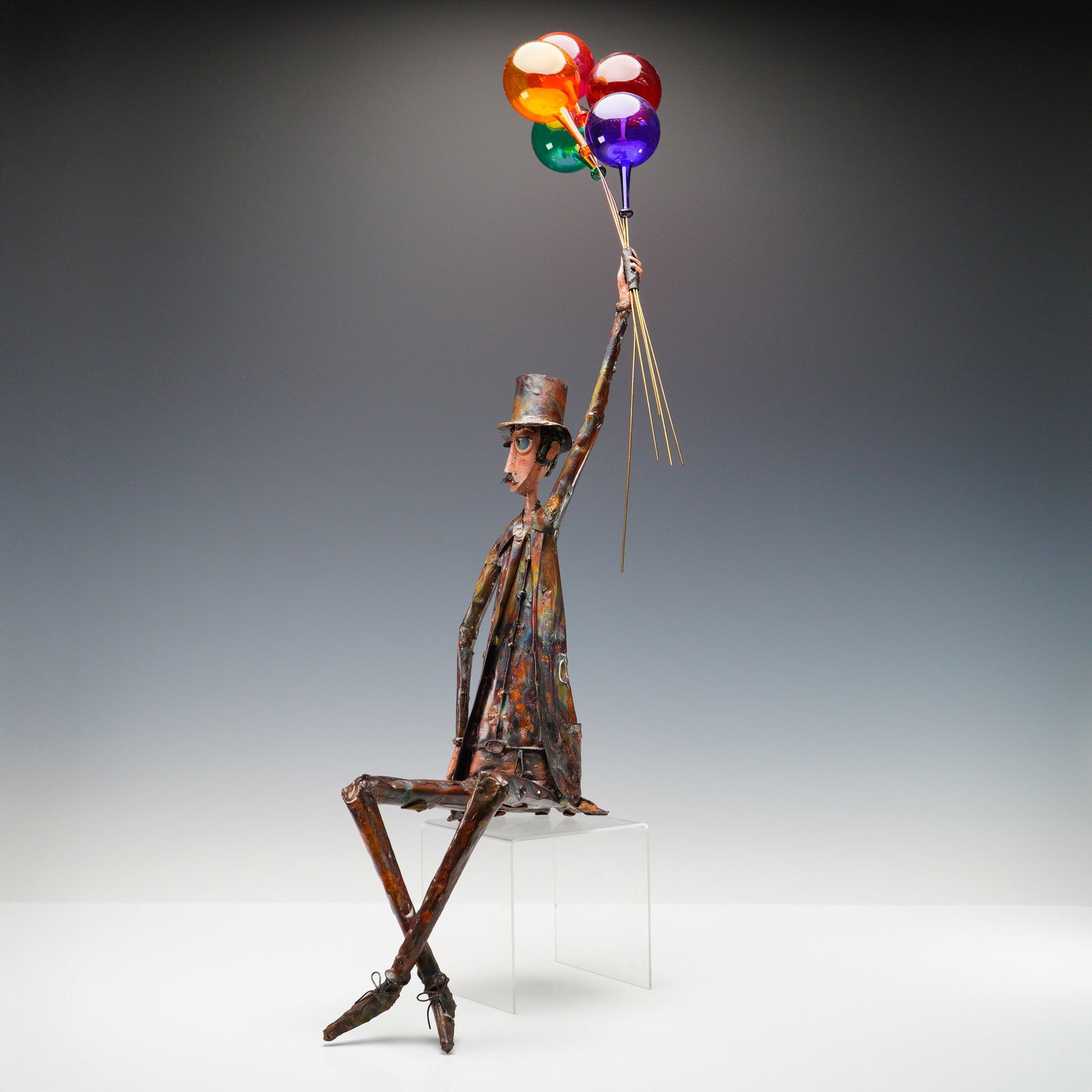 J. Lewk Metal and Glass Figurine, Man with Balloons (1 of 8)