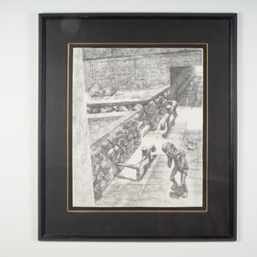 Josef Jackerson, Original Black Ink Drawing, Wailing Child in Corridor