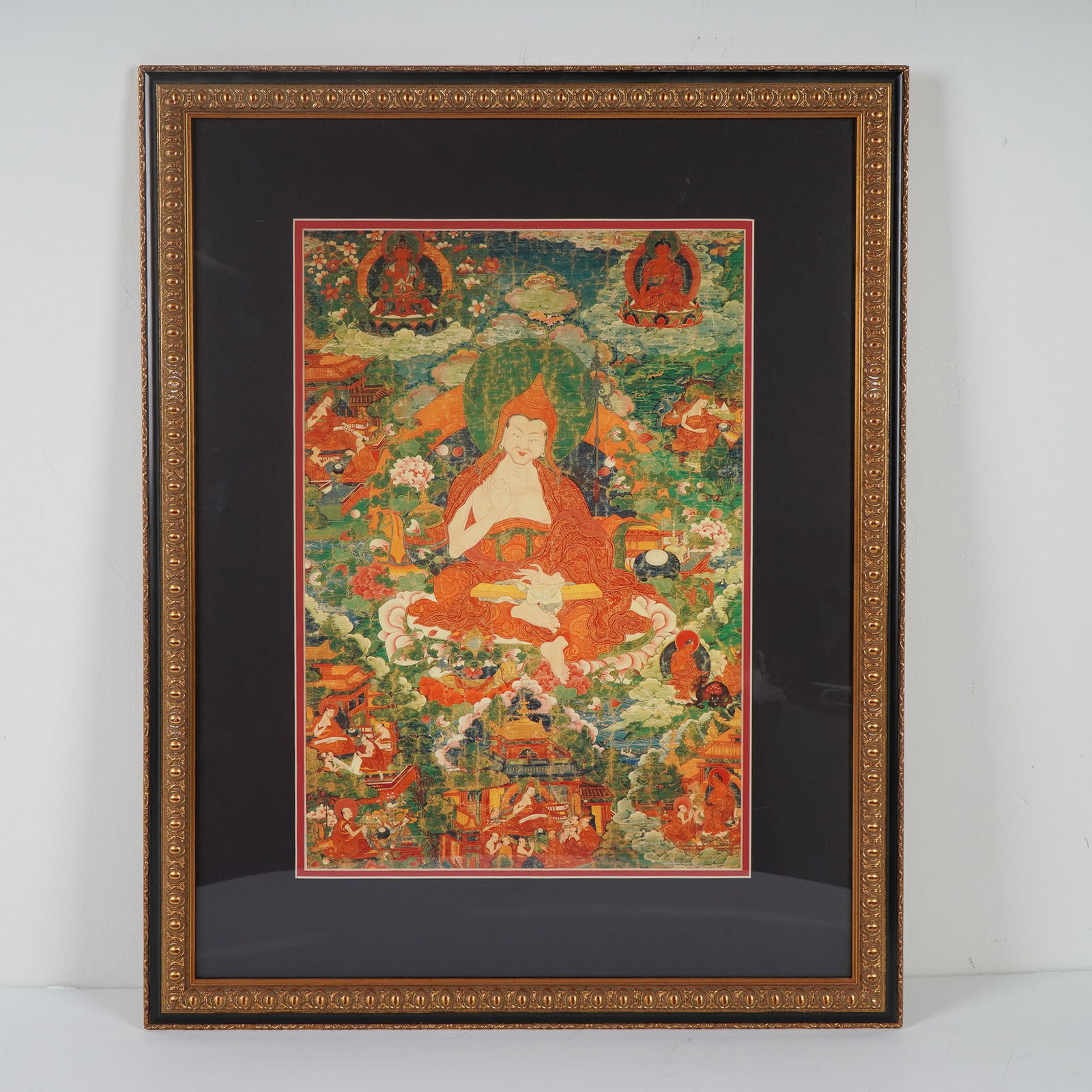 Framed Tibetan Thangka Print, Depicting Chandrakirti w/ Deities & Studentst (1 of 6)