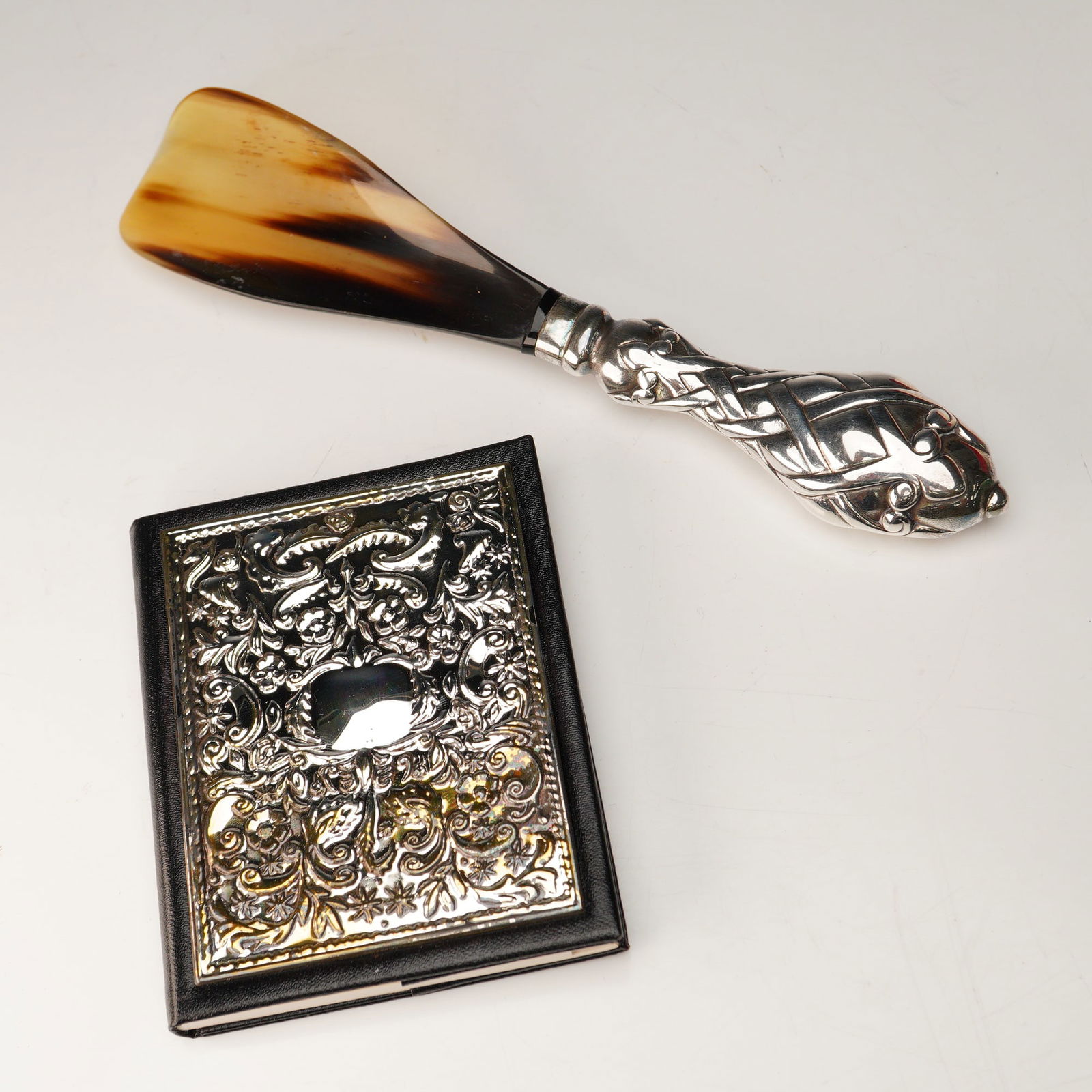 2pc Arca Sterling Silver Handle Shoe Horn & Ornate Metal Address Book (1 of 7)