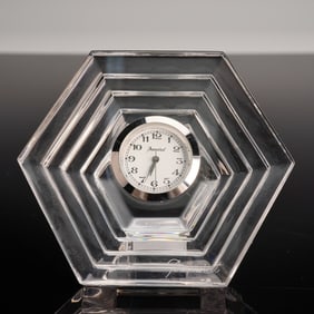 Baccarat France Crystal Hexagonal Desk Clock