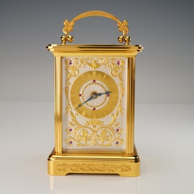 Imperial 24K Gold & Silver Plated Carriage Clock By Igor Carl Faberge