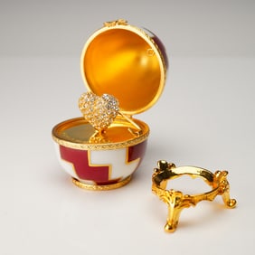 Faberge Limited Edition Enamel Egg with Jeweled Surprise and Stand