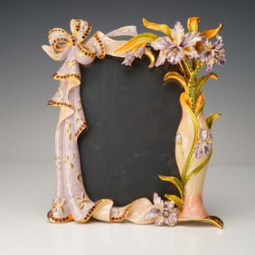 Jeweled Enamel Photo Frame With Flowers And Ribbon