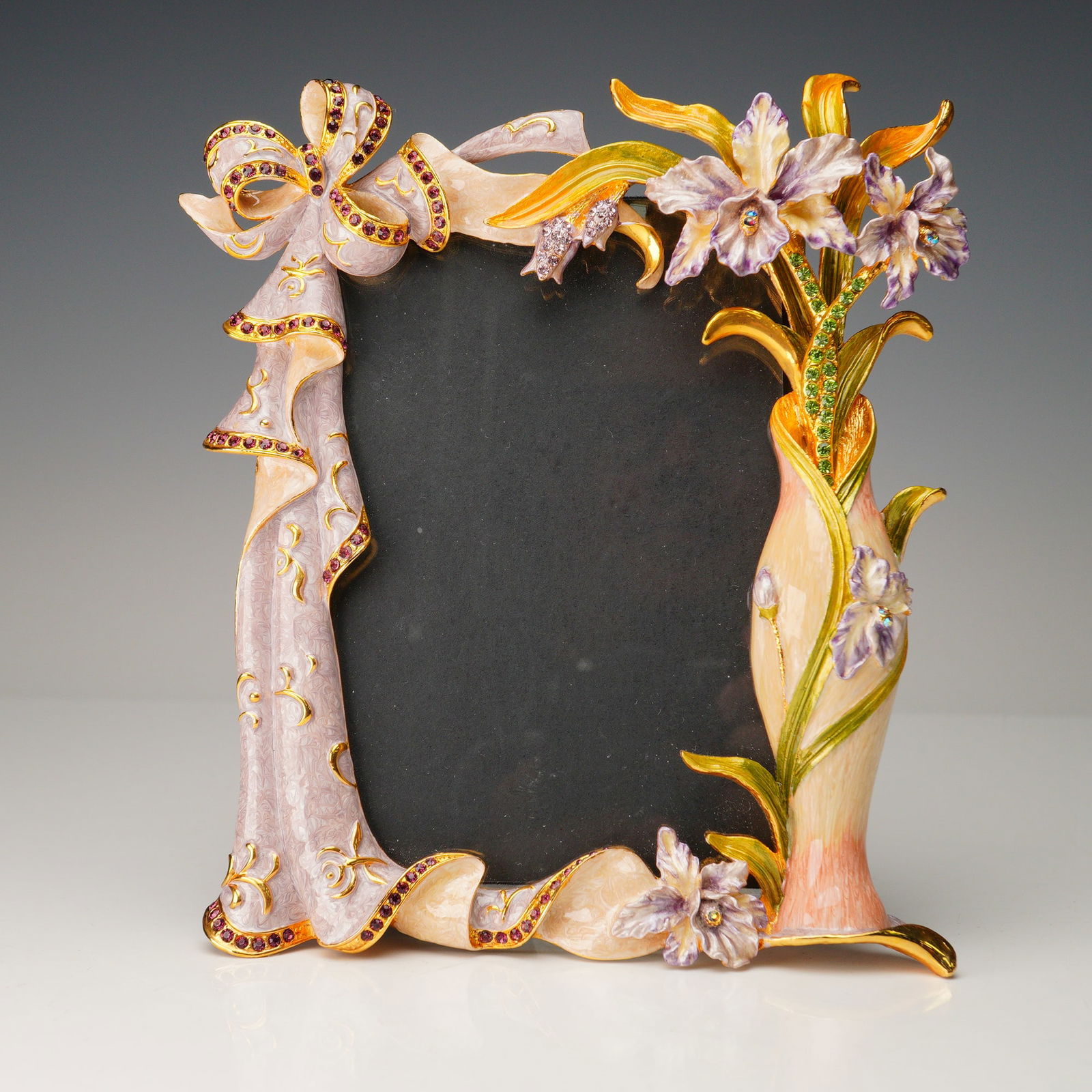 Jeweled Enamel Photo Frame With Flowers And Ribbon (1 of 5)
