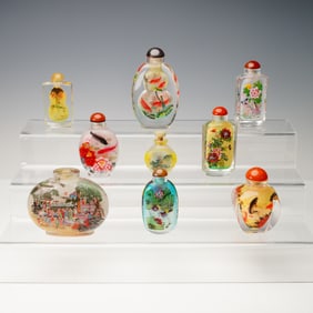 9pc Collection of Chinese Inside-Painted Snuff Bottles