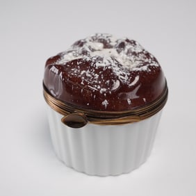 Limoges Peint Main Porcelain Figural Box, Chocolate Souffle