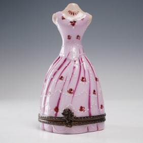 Limoges Porcelain Pink Ballgown Trinket Box