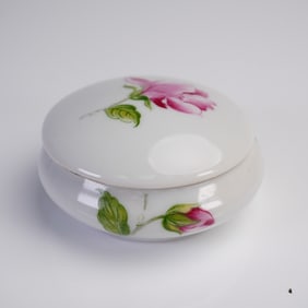 M.T. Nicolas Limoges Porcelain Round Box with Floral Decoration