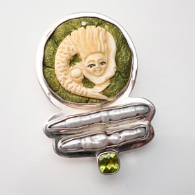Sterling Silver Enhancer Pendant, Mermaid & Pearl Design by Elligators