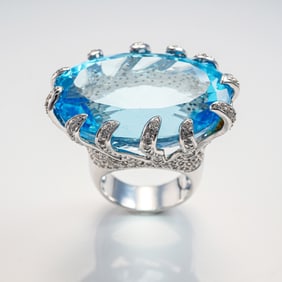18k White Gold and 67.5ct Blue Topaz Statement Ring