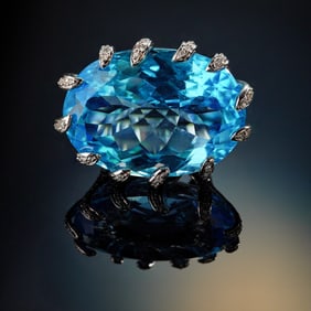 18k White Gold and 67.5ct Blue Topaz Statement Ring