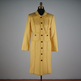 Carolina Herrera Pale Yellow Wool Button-Front Coat Dress