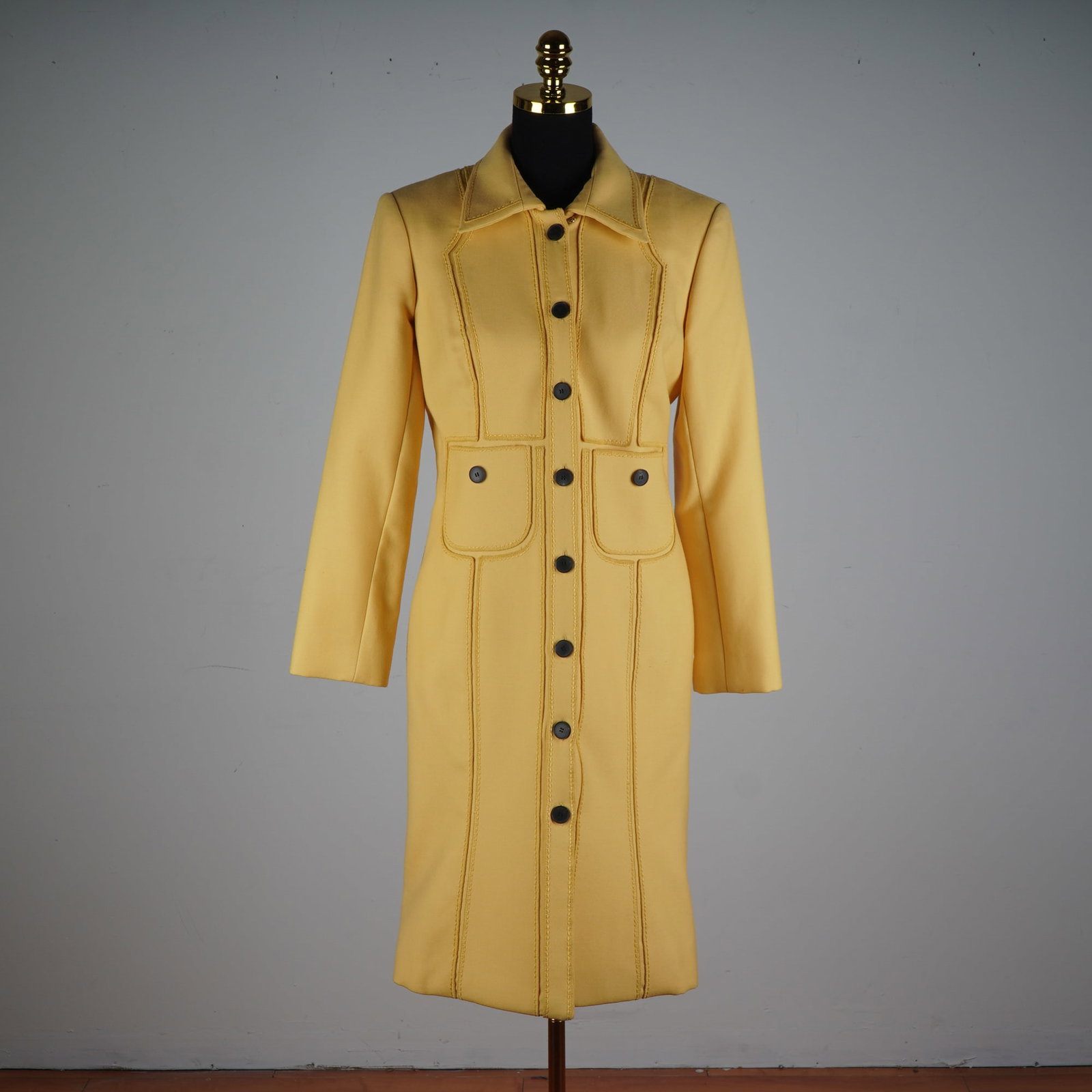 Carolina Herrera Pale Yellow Wool Button-Front Coat Dress (1 of 4)