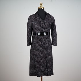 Chanel Black Multicolor Tweed Wool Coat Dress with Patent Belt