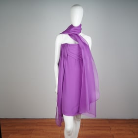 Striking Lilac Strapless Cocktail Dress with Flowing Chiffon Scarf