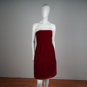 Valentino Red Quilted Strapless Cocktail Dress