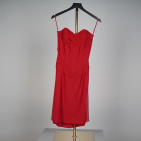 Vicky Tiel Couture Red Ruched Corset Dress