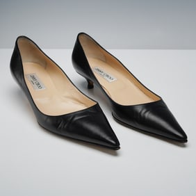 Jimmy Choo Black Leather Kitten Heel Pumps